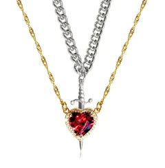 FREE New Heart And Sword Necklace Set In Gold And Silver