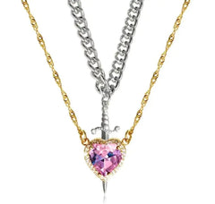 FREE New Heart And Sword Necklace Set In Gold And Silver