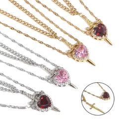 FREE New Heart And Sword Necklace Set In Gold And Silver