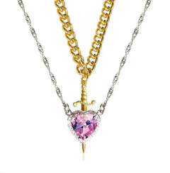 FREE New Heart And Sword Necklace Set In Gold And Silver