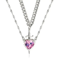 FREE New Heart And Sword Necklace Set In Gold And Silver